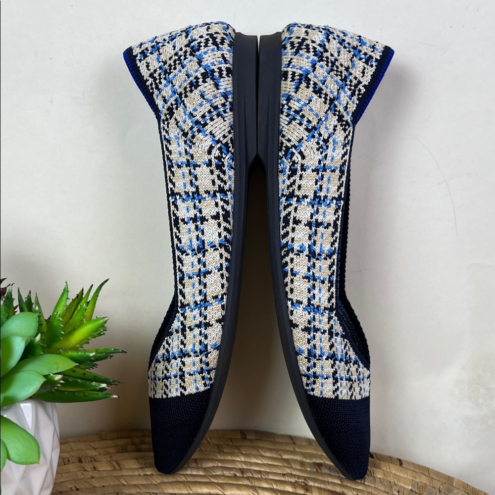 Rothy's Pointed Flat Knit Plaid Navy Cream Preppy 6 - Picture 5 of 9